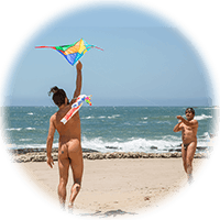 flying a kite at nude beach
